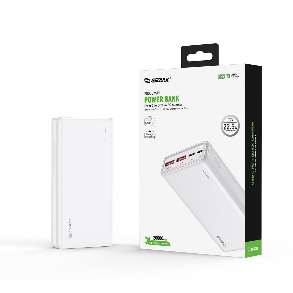 Power Bank, 20000Mah Powerbank Ricarica Rapida USB C Input & Output 22,5W  Carica